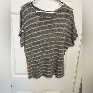 Forever 21 Gray & Cream Striped Short-Sleeve Knit Top